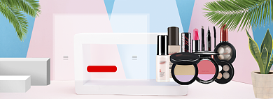 小清新五一化妆品五折销售banner背景