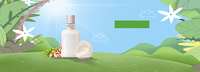 手绘化妆品五一促销banner背景