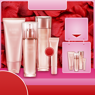 红色520化妆品购物送礼直通车背景