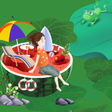 夏至节气绿色卡通插画公众号次图背景