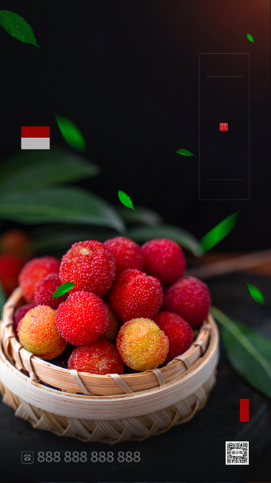 清新杨梅摄影小满节气海报背景