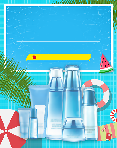 夏日大作战化妆品蓝色清凉海报背景