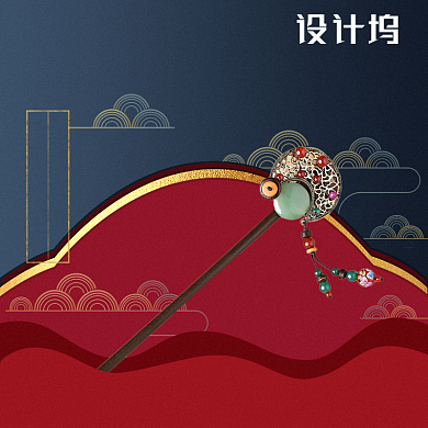 中国风红蓝国风古典首饰背景