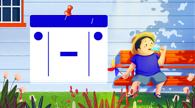 夏至蓝色手绘风横版手机海报背景