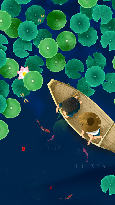 手绘清新荷塘立夏节气海报背景