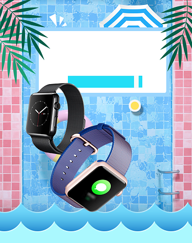 天猫狂暑季智能手表特惠夏季海报背景