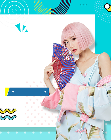 酷夏清仓孟菲斯风格女装清新海报背景
