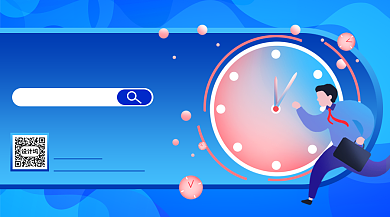 时间管理蓝色扁平横版手机海报背景