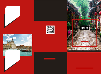 红色大气旅游度假酒店摄影三折页模板背景