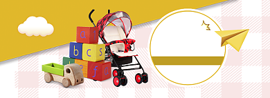 简约儿童节玩具推车促销banner背景