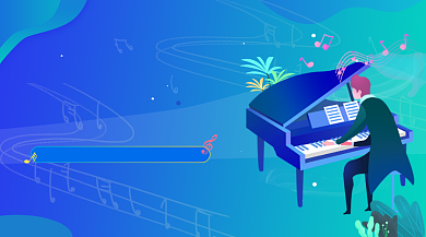 钢琴乐器培训招生卡通插画手机横图背景