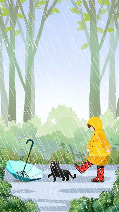 手绘卡通梅雨季季节海报背景