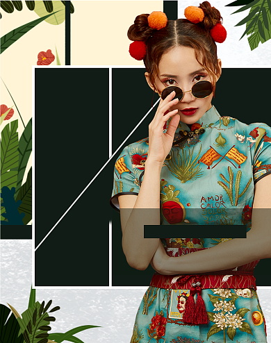 时尚复古夏日国潮女装海报背景