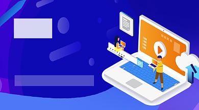 蓝色卡通办公教学视频课程封面背景