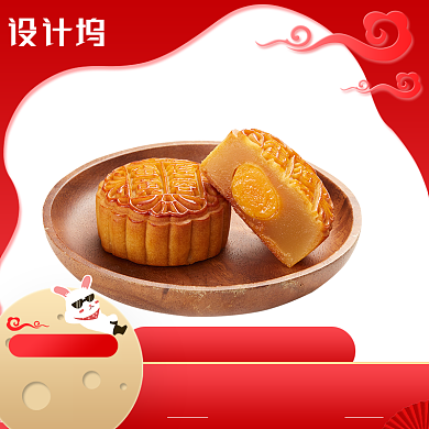 中国风节日食品月饼中秋红色主图背景