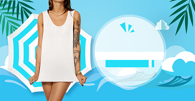 蓝色清凉夏日特惠女装海报背景