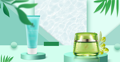 绿色夏季护肤品电商海报背景
