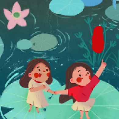 大暑传统节气可爱插画公众号次图背景