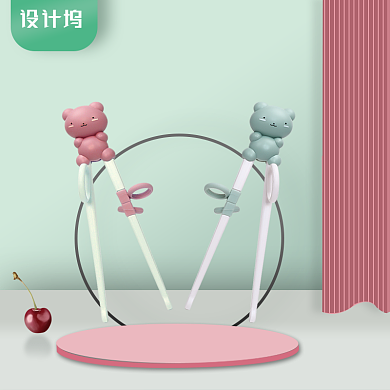 浅色简约清新母婴宝宝筷子电商主图背景