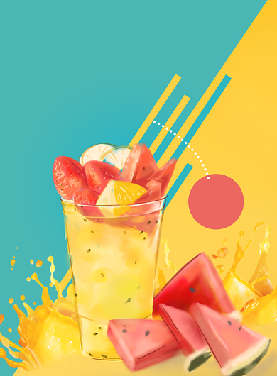 夏季美味鲜榨果汁印刷海报背景