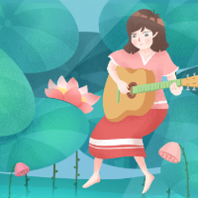 大暑节气荷花插画公众号次图背景