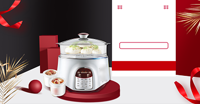 红色厨房促销区电饭煲电商海报背景