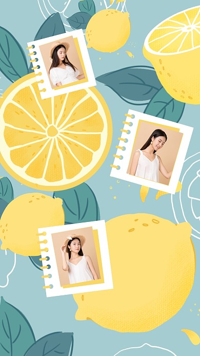 柠檬水果平铺手机壁纸海报