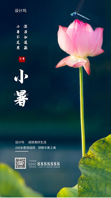 蓝色实景二十四节气小暑海报模板