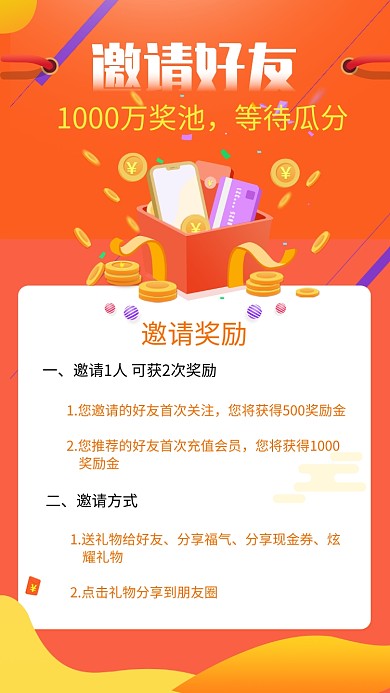 邀请好友奖金福利活动规则海报