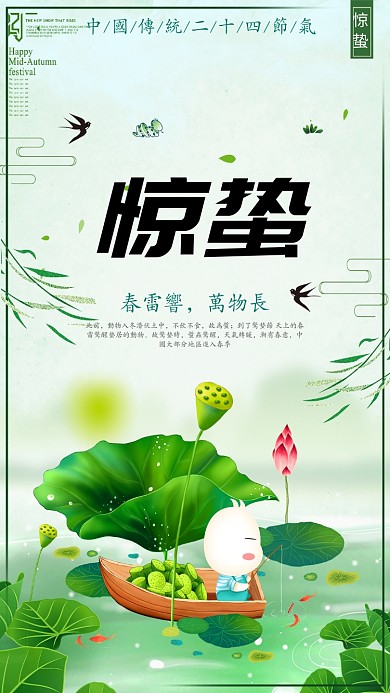 卡通绿色惊蛰手机海报