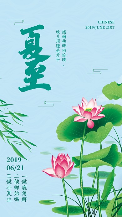 创意时尚荷花时节夏至海报