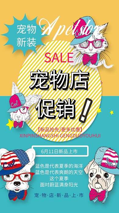 宠物店促销活动新品上市夏季手机海报