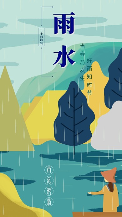 传统节气雨水手机海报
