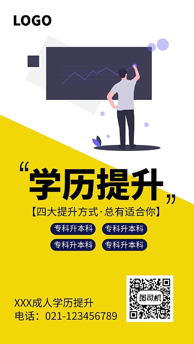 成人教育培训学习考试海报