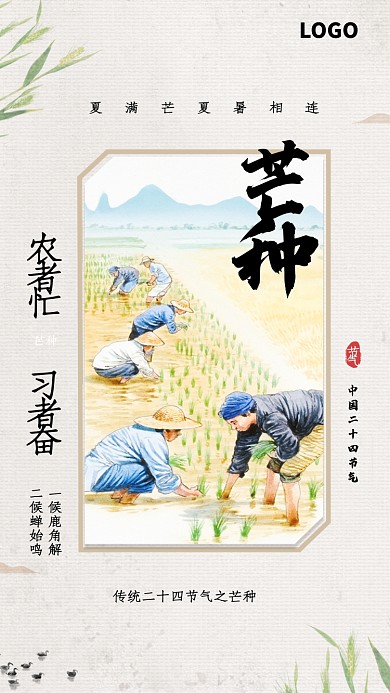 中国传统芒种节气插画海报