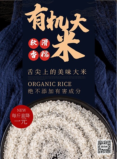 蓝色杂志餐饮美食风农产品有机大米印刷海报