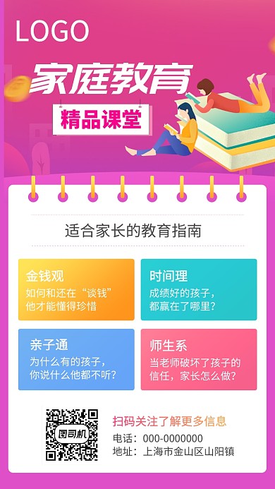家庭教育精品课堂手机海报