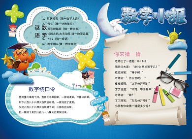 蓝色创意卡通数学小报