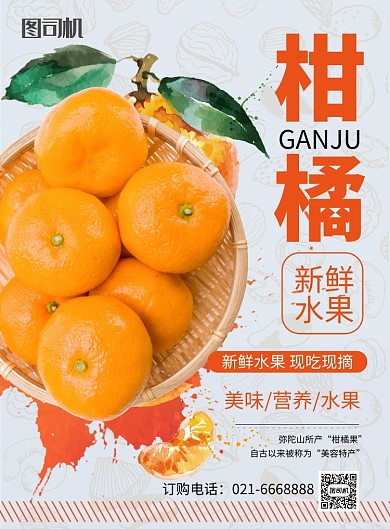 橙色简约新鲜水果柑橘特卖推广海报