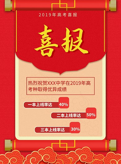 红色中国风喜庆高考喜报海报印刷