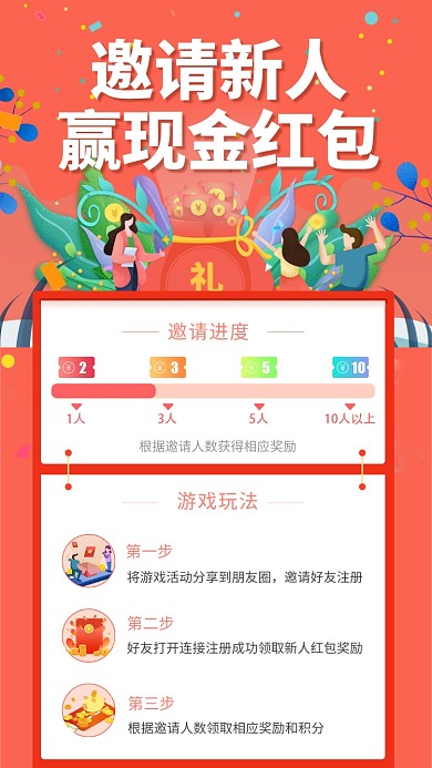 邀请新人赢现金红包活动海报