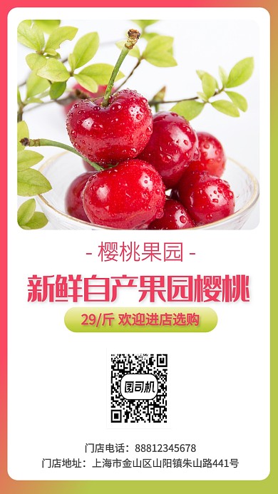 简约红色樱桃水果餐饮美食宣传促销手机海报