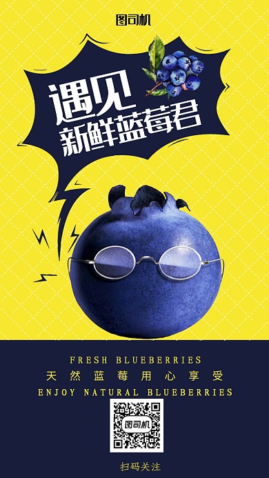 双拼创意新鲜蓝莓宣传促销手机海报