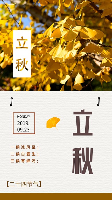 立秋节气简约日历海报