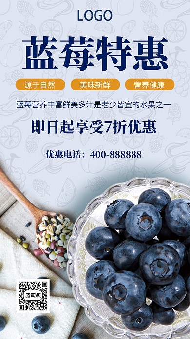 大气蓝莓促销手机海报
