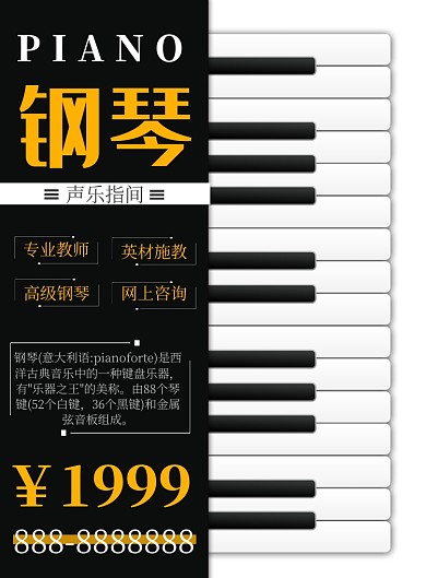 简约大气黑白钢琴培训海报