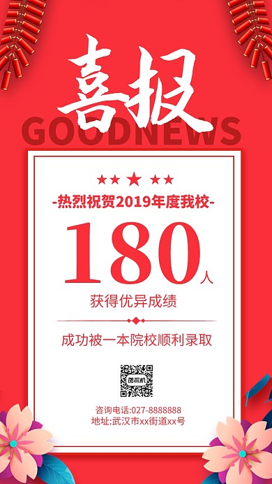 红色喜庆高考喜报贺报海报