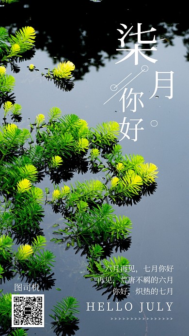 小清新文艺柒月你好手机海报