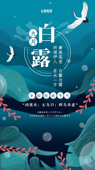 手绘白露二十四节气宣传海报