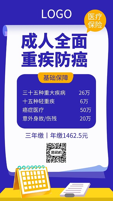简约扁平成人医疗保险手机海报